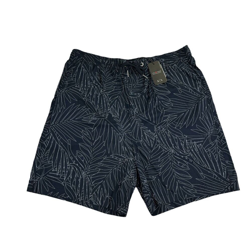 Armani Exchange Mens Palm Print Drawstring Shorts Navy Blue 36